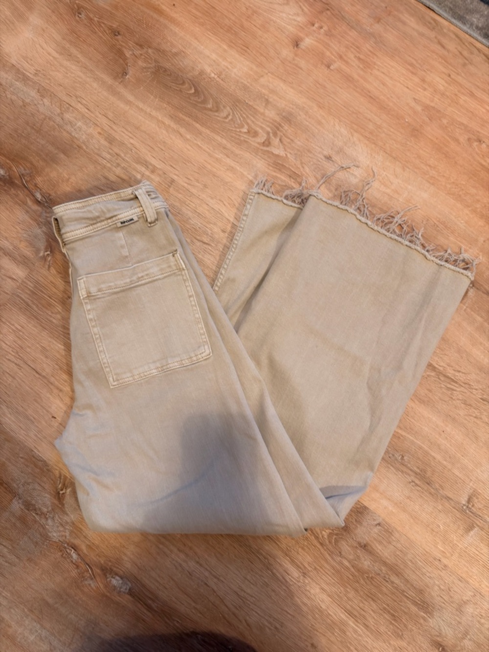 Ripcurl Casual Light Beige Wide-Leg Jeans with Frayed Hem